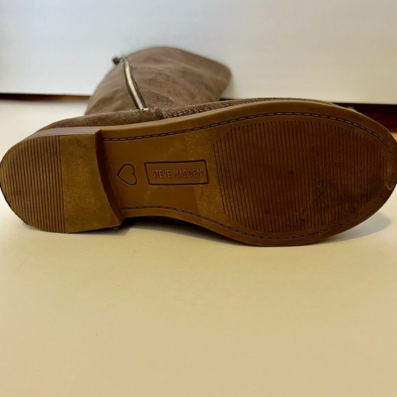 Kids Boots 4 Girl Shoes Child Knee High Boot Round Toe Snakeskin Brown Side Zip - Picture 3 of 7